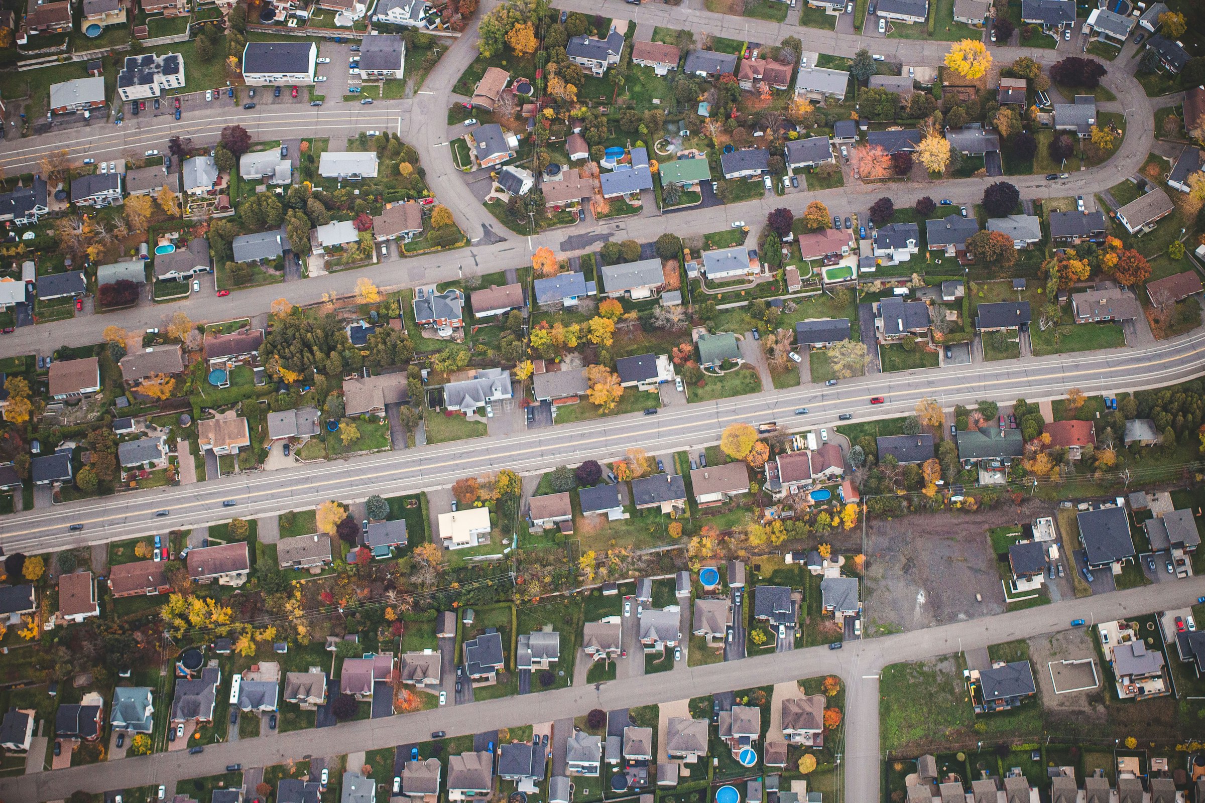 Aerial view of a Langley residential neighborhood