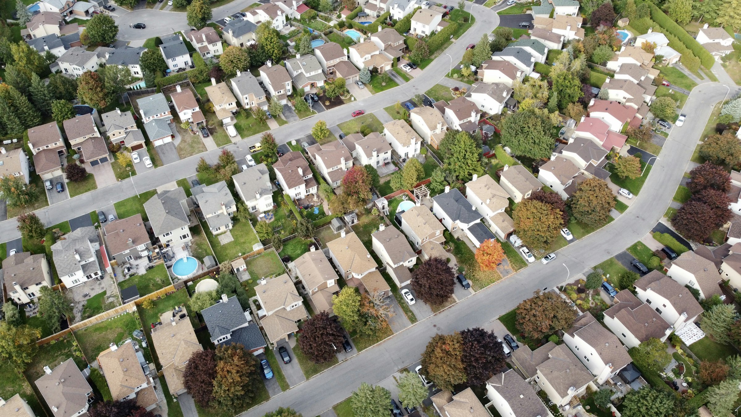 Aerial view of a Surrey residential neighborhood